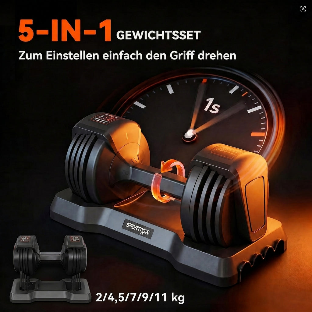 Verstellbare Hantel Set, 11 kg Hanteln mit Schnelleinstellung Ablagefach, rutschfest Griff, Platzsparend