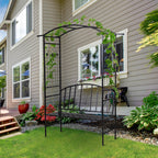  Steel Frame Outdoor Garden Arch w/ 2-Seater Bench Flower Climber Black
