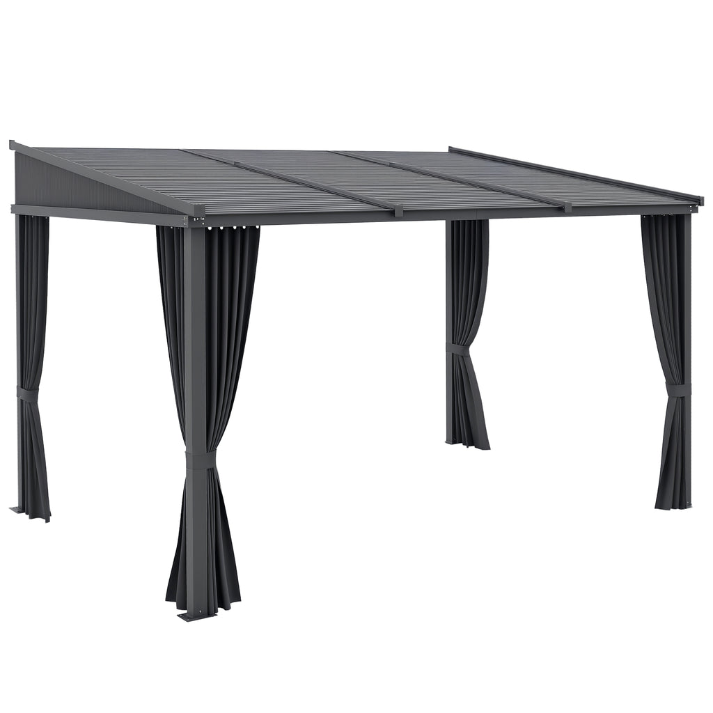 Gartenpavillon, Pergola, mit Schiebedach, Vorhängen, Aluminiumrahmen, dunkelgrau, 3,65 x 2,55 x 2,05 m