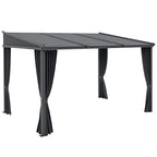 Gartenpavillon, Pergola, mit Schiebedach, Vorhängen, Aluminiumrahmen, dunkelgrau, 3,65 x 2,55 x 2,05 m