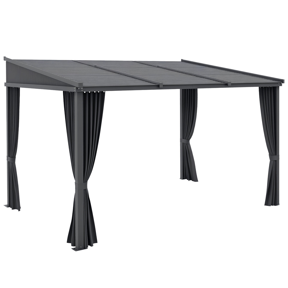 Gartenpavillon, Pergola, mit Schiebedach, Vorhängen, Aluminiumrahmen, dunkelgrau, 3,65 x 2,55 x 2,05 m