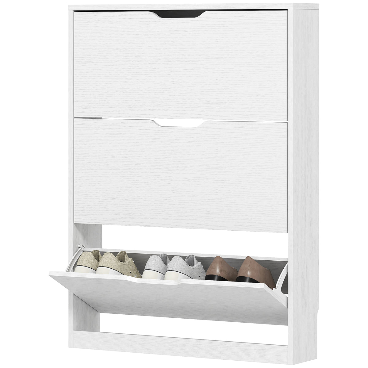 Schuhschrank mit 3 Klappschubladen, f¨¹r bis zu 12 Paar Schuhe, Spanplatte, 80 x 17 x 108 cm, Wei?