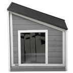 Hundehütte aus Massivholz, wetterbeständig, Asphaltdach, 71 cm x 58 cm x 77 cm, Grau + Weiß