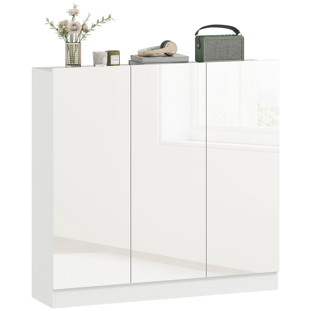 Schuhschrank mit 10 Regalen f¨¹r 25-30 Schuh-Paare, L¨¹ftungsl?cher, Soft-Close-T¨¹ren, Holz, Wei?