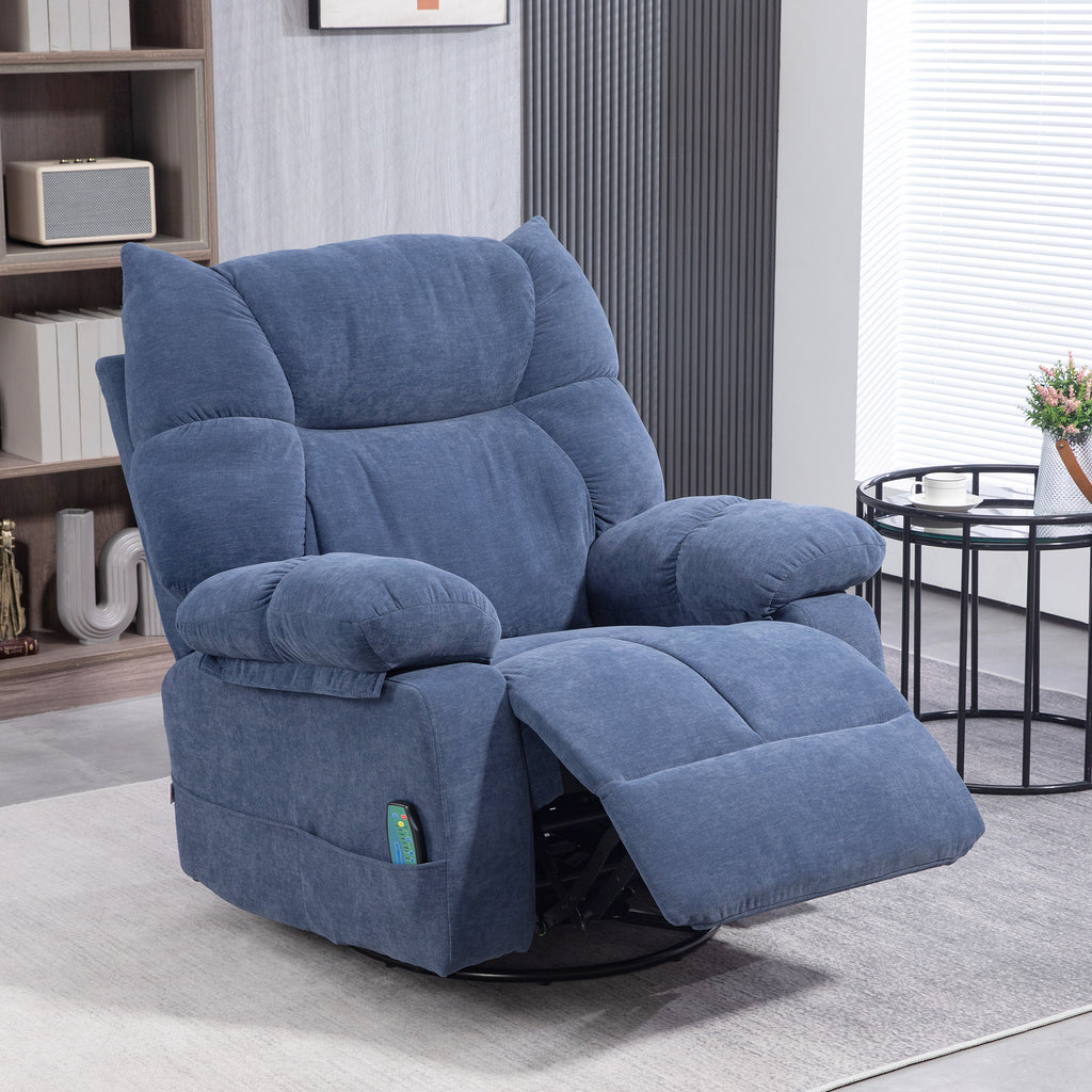 Massagesessel mit W?rme- & Liegefunktion, drehbar, bis 150 kg, Metallgestell, 98x90x98cm, Blau