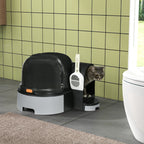 Katzentoillete Katzenklo, 2 herausziehbare Bodenwannen, 1 Schaufel, Streuauffangfach, Grau + Schwarz