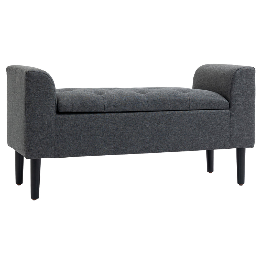 Sitzbank mit Stauraum, Polsterbank mit Leinenoptik, Holzbeine, Bettbank belastbar bis 130 kg, für Wohnzimmer Schlafzimmer Flur, 116 x 44 x 58 cm Dunkelgrau