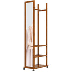 2-in-1-Spiegel Spiegel Ganzk?rperspiegel Garderobe, 1 Kleiderstange, 3 Regale, 35,8 x 59,8 x 170 cm, Natur