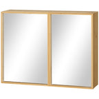 Badschrank mit Spiegelt¨¹ren, mehrere Innenf?cher, robustes Geh?use aus Bambusholz, 65,2 x 14 x 50 cm