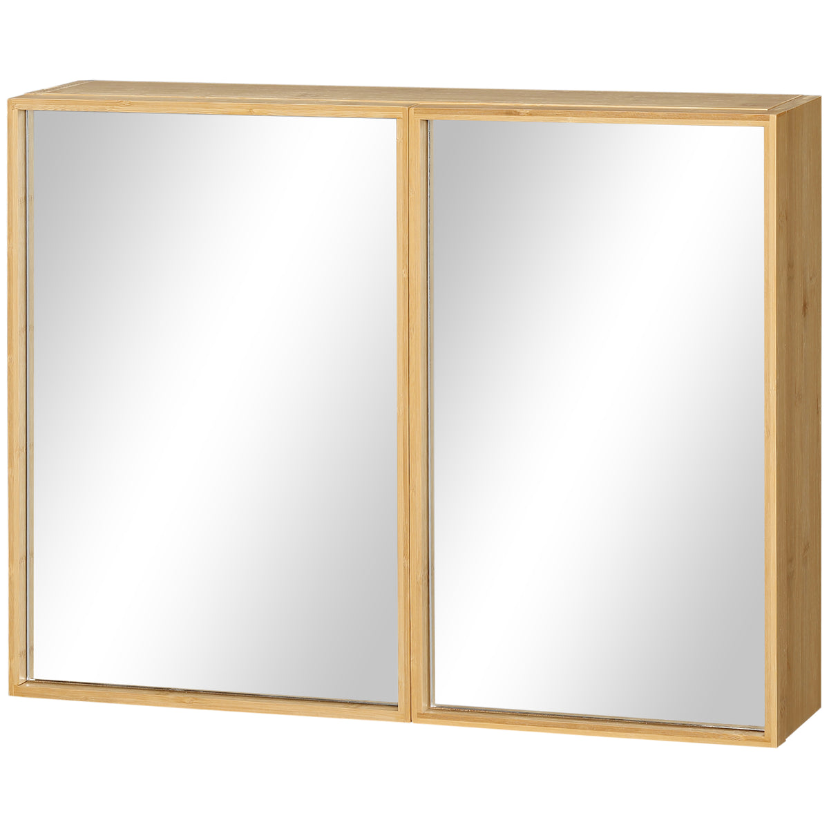 Badschrank mit Spiegelt¨¹ren, mehrere Innenf?cher, robustes Geh?use aus Bambusholz, 65,2 x 14 x 50 cm