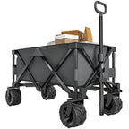 Outdoor Pull Along Cart Folding Cargo Wagon Trailer Trolley for Beach Garden with Handle, Anti-Slip Wheel - Dark Grey