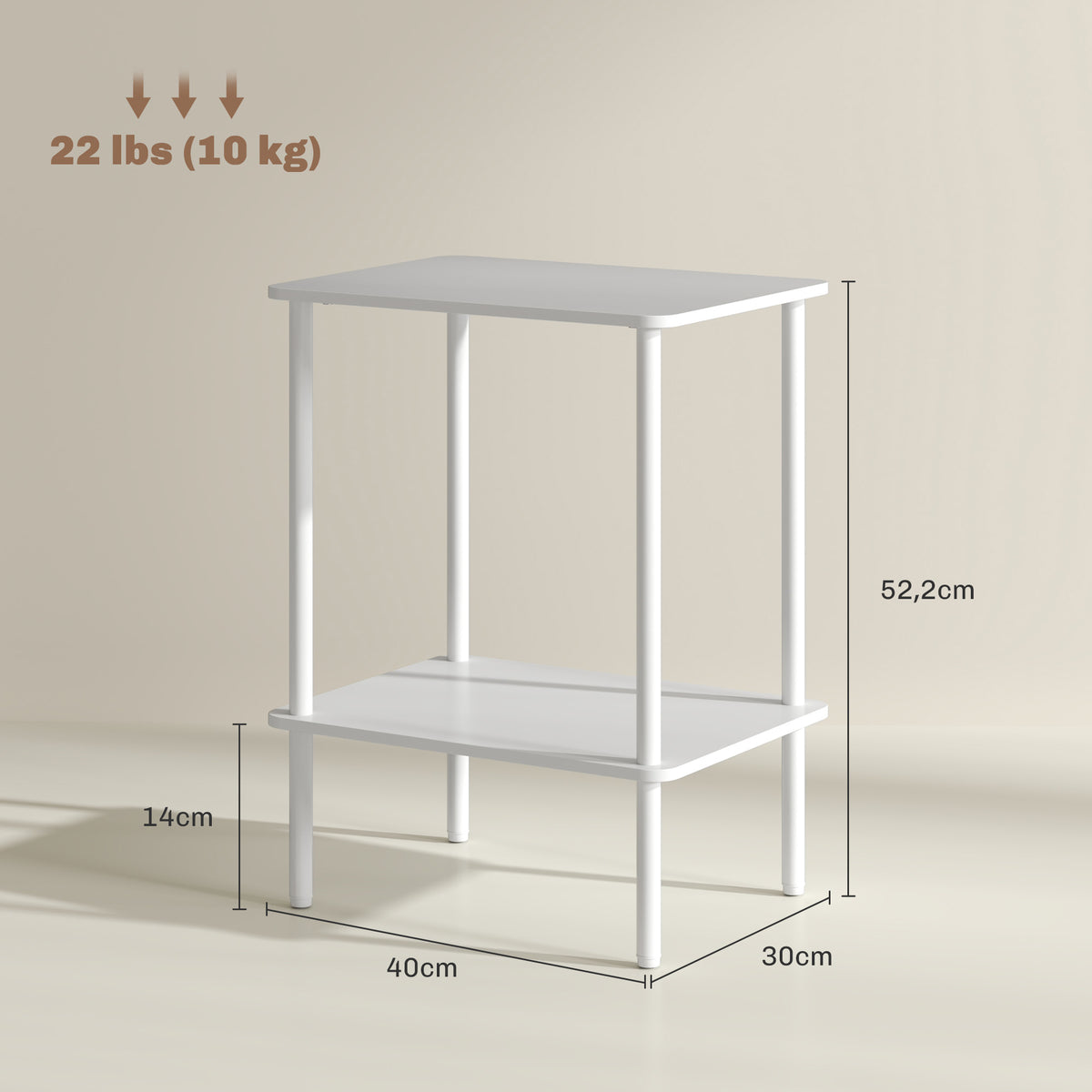 Moderner 2-stufiger Beistelltisch mit Aufbewahrungsfach und Metallrahmen f¨¹r Wohnzimmer, Schlafzimmer, Wei?