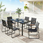 Gartenmöbel Set Sitzgruppe 150 x 80cm Glastisch mit 6 Atmungsaktiven Stühlen Dekorative Armlehnen Schwarz