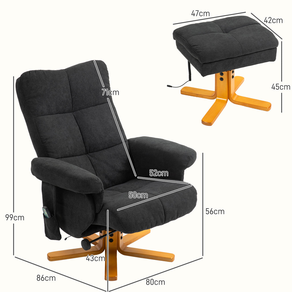 Massagesessel mit Liegefunktion und Fu?hocker, 145¡ã-Neigung, Polyester, 80 x 86 x 99 cm, Schwarz