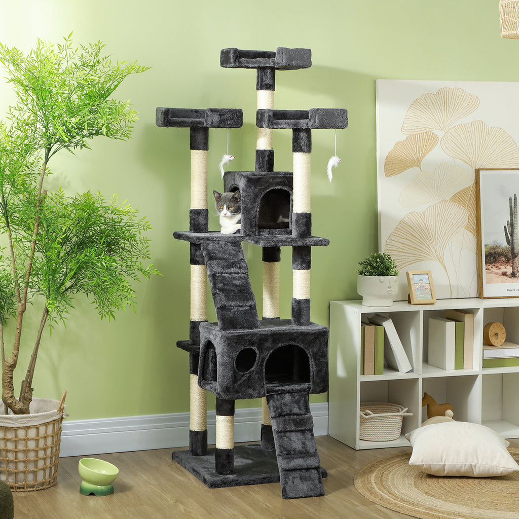 173cm Cat Tree Scratching House, Activity Play Centre, Grey
