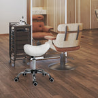 Cosmetic Stool 360° Rotate Height Adjustable Salon Massage Spa Chair Hydraulic Rolling Faux Leather Saddle Stool, Cream