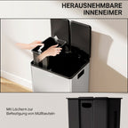 56L Dual Compartment Stainless Steel Bin, with Deodoriser Holders - Silver Tone