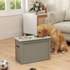 Raised Dog Bowls, with Storage, Two Stainless Steel Bowls, Elevated Base - Grey