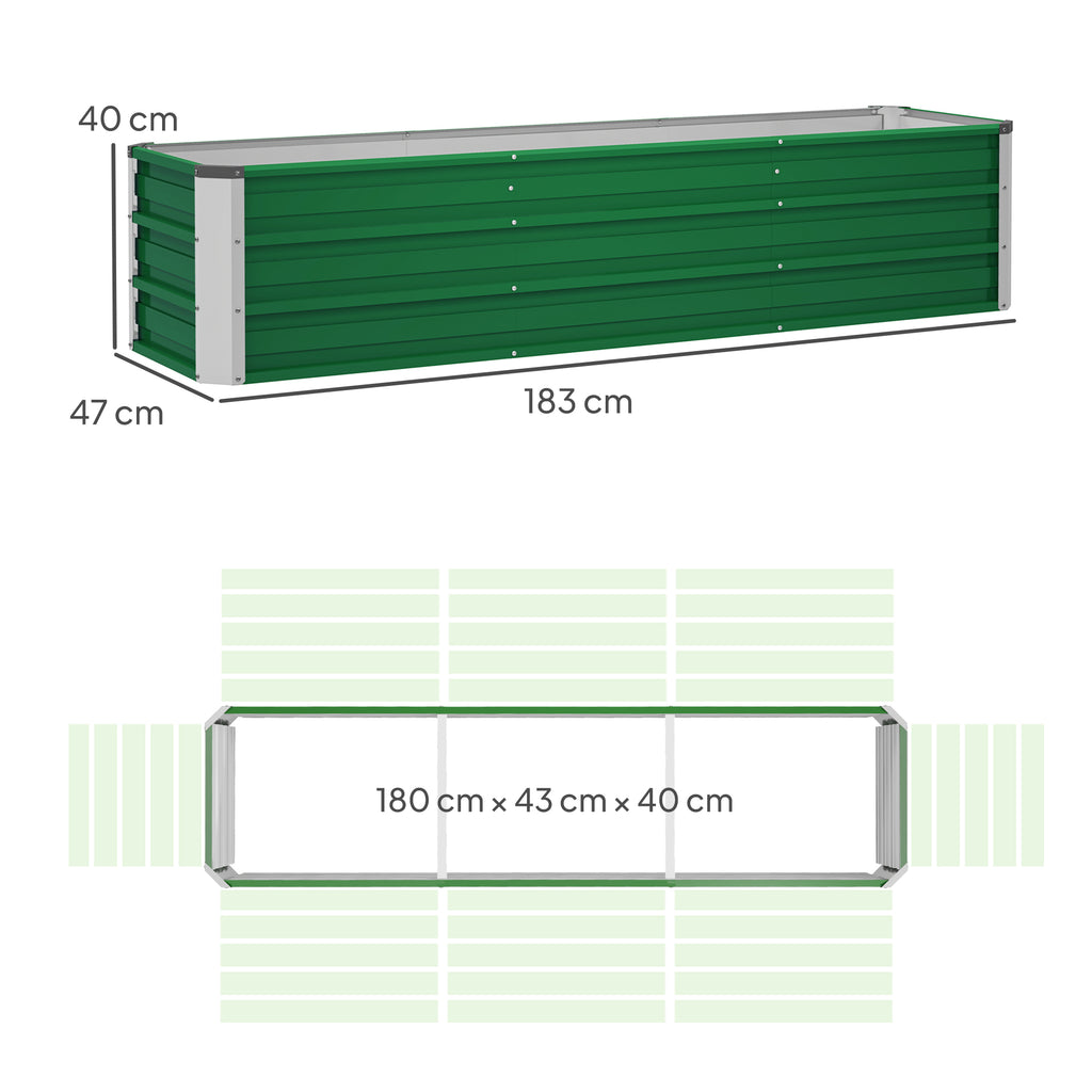 Stahl-Hochbeet, 3 separate Pflanzbereiche, offener Boden, einfacher Aufbau, 183 x 47 x 40cm, Gr¨¹n