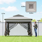 3.25 x 3.25m Deluxe Metal Gazebo, with Curtains - Brown and Grey