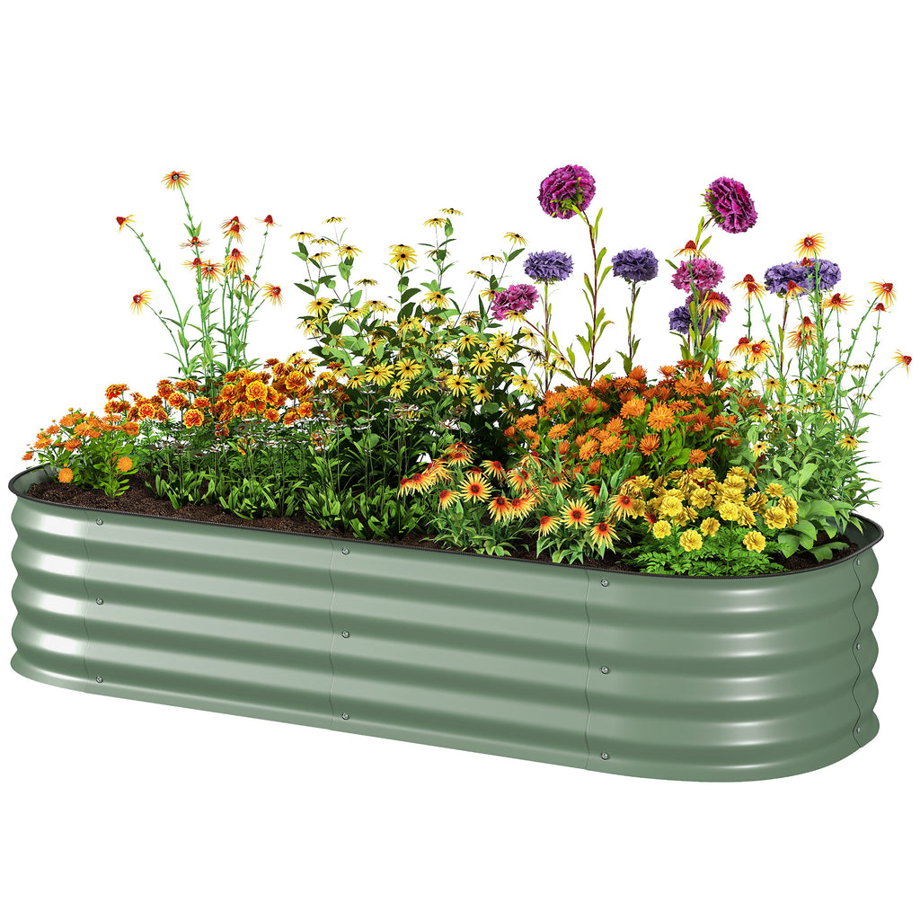Galvanised Raised Garden Bed, Metal Planter Box with Safety Edging, for Flowers, Herbs, Succulents, Green