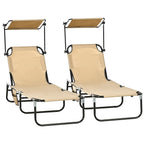 2er Set Sonnenliege klappbar Gartenliege mit Sonnendach 5-Fach h?henverstellbarer R¨¹ckenlehne Braun