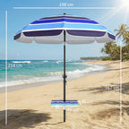 Sonnenschirm Strand Ø198 cm UV30+ Strandschirm mit klappbar Tisch Getränkehalter verstellbarer Neigung Mehrfarbig