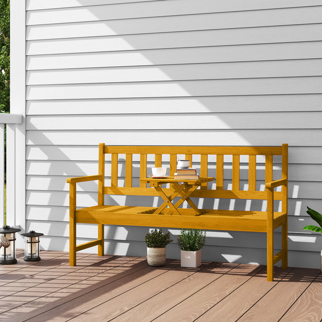 2-Sitzer Gartenbank Holz, wetterfest Sitzbank mit Rücken- & Armlehnen 320kg belast 149x56,5x89cm, Teak