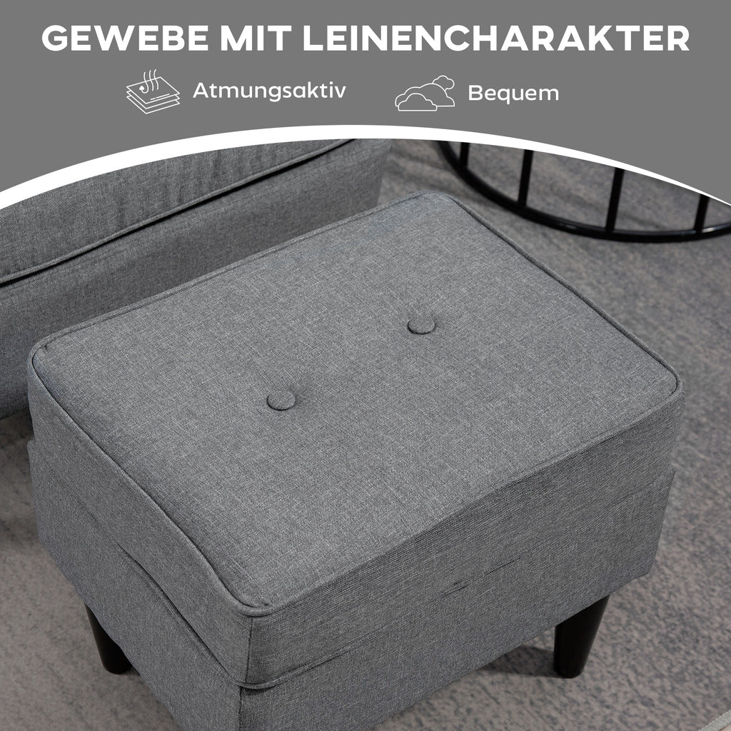 Ohrensessel mit Fußhocker, Polstersessel mit Kautschukholzbeinen, Stoffbezug, Grau