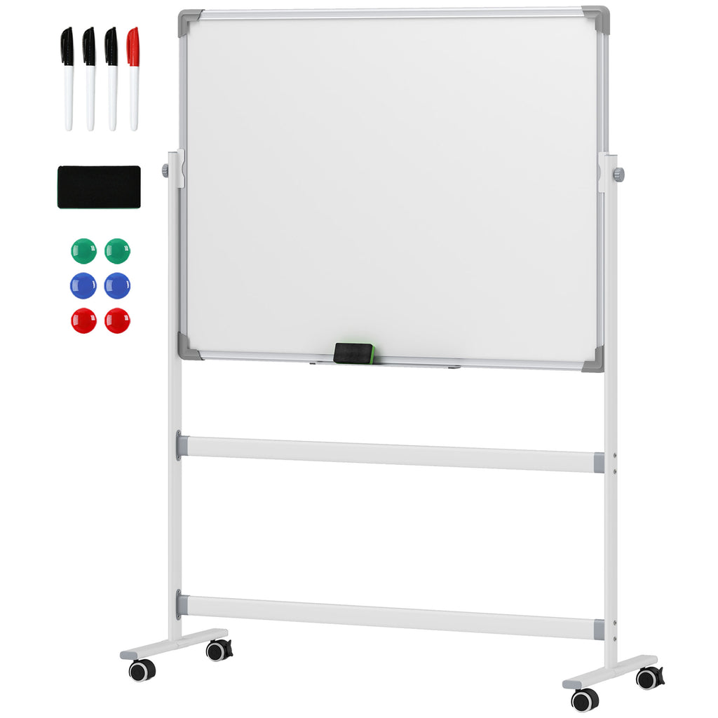 Whiteboard,120 x 90 cm, magnetisch, drehbar, mobil, inkl. Marker & Schwamm, Metallgestell, Wei?
