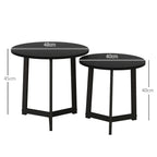 Moderner Couchtisch als 2er-Set, Metallrahmen, MDF, Rundes Design, ineinander verschiebbar, Schwarz