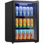 70 L Getränkekühlschrank, Kühler für 70 Dosen mit Doppelglas-Tür, verstellbar Regal, LED-Beleuchtung Schwarz