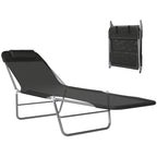 Folding Sun Lounger, Texteline Reclining Sun Bed with 5 Position Adjustable Backrest, Headrest, Black