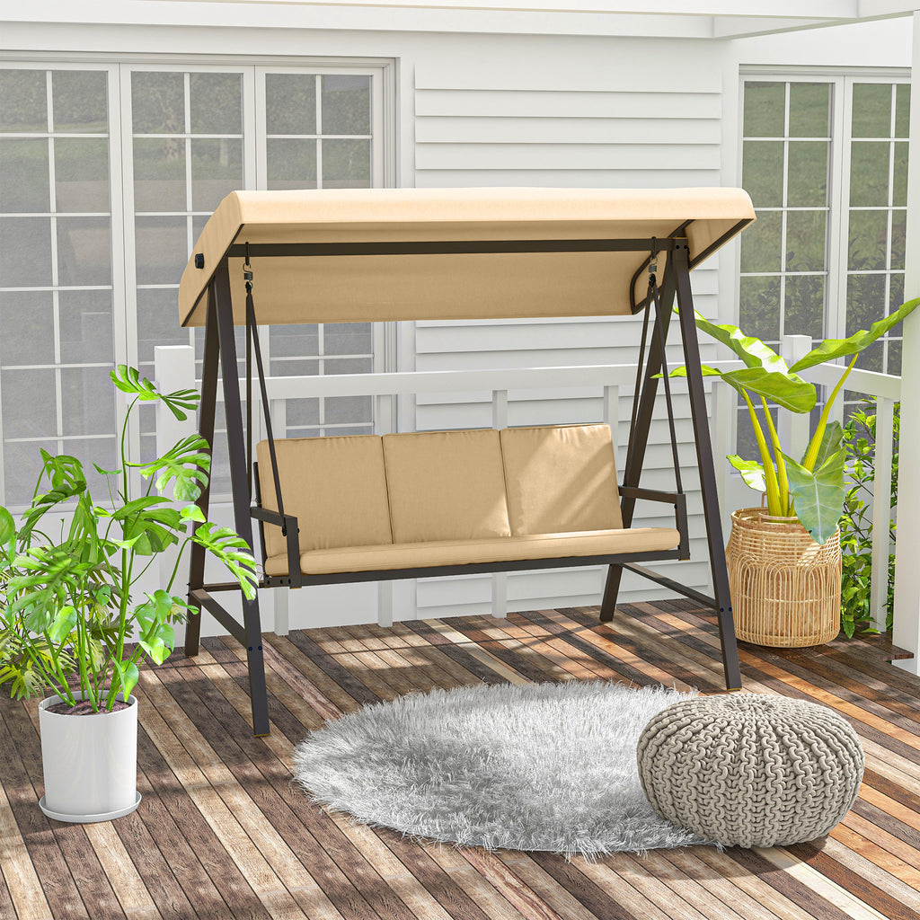 Hollywoodschaukel Gartenschaukel Schaukelbank, verstellbares Sonnendach, 200 cm x 125 cm x 175 cm, Beige + Braun