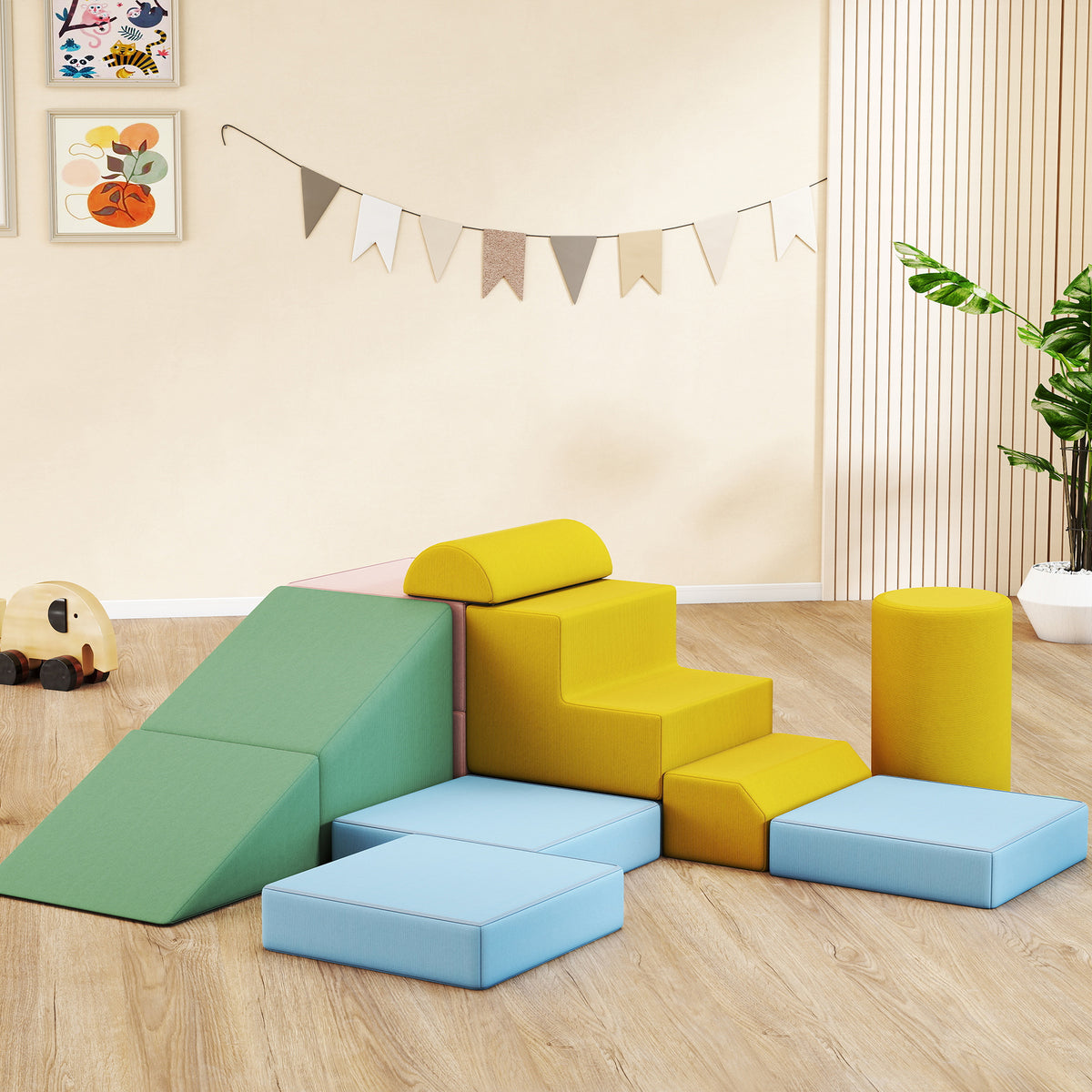 Softbaustein-Set f¨¹r Kinder, 12-teiliges Stoffblock-Set, Schaumstoff, Cordbezug, waschbar, Pastellbunt