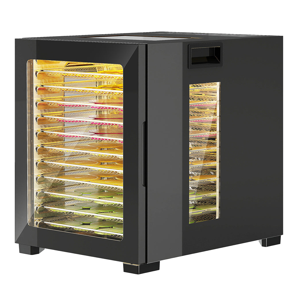 D?rrautomat D?rrger?t, 850 W, 40-70¡ãC Temperaturregler, 48 Std. Timer, 12 Einlegef?cher Edelstahl Schwarz