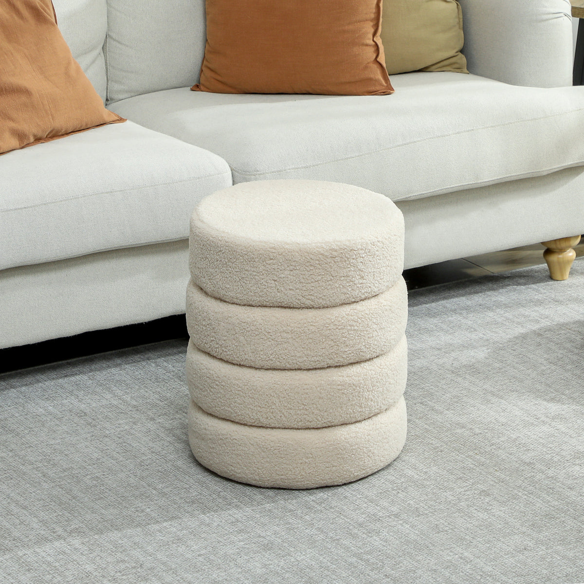 Hocker, rund, Teddyfleece, bis 120kg, ¦µ40x45H cm, Beige