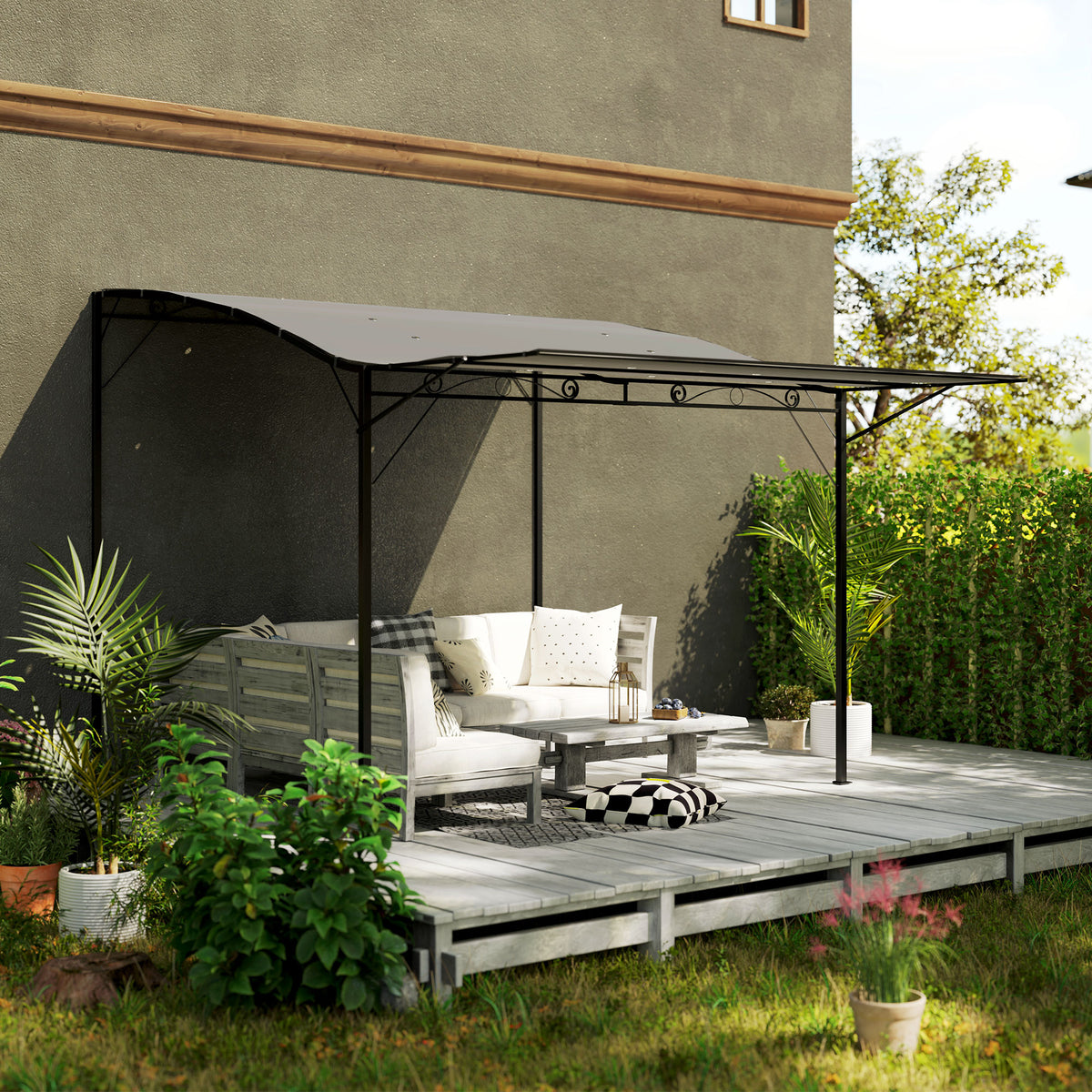Pavillon mit klappbarer Dacherweiterung wetterfest 3 x 2,5 m Dunkelgrau