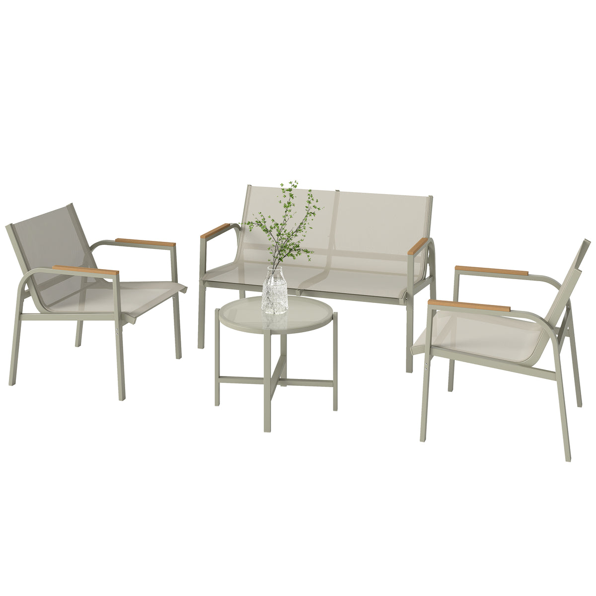 Gartenmöbel Set wetterfest Metall Sitzgruppe für 4 Personen Gartenlounge mit 2er-Sofa 2 Sesseln Beistelltisch Grün