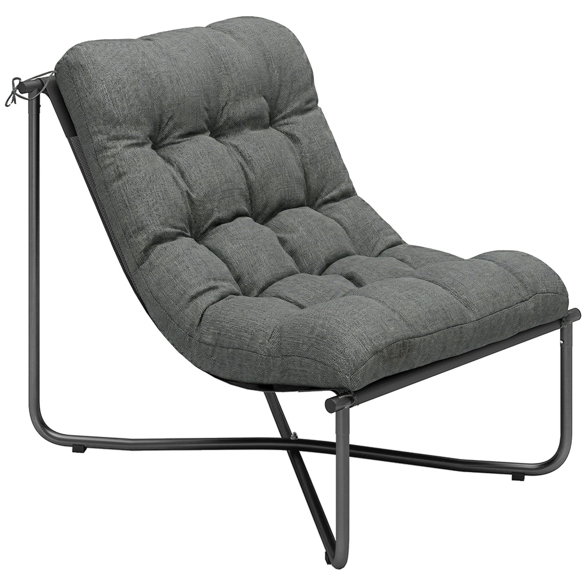 Lounge Sessel Outdoor Ergonomischer Gartensessel mit hautfreundlich Kissen Breiter Sitz Stahlrahmen Dunkelgrau