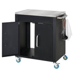 Küchenwagen mit Rollen, Servierwagen, Rollwagen mit Schrank, Haken und Edelstahlgriffe, Küchenhilfe, BBQ Grilltisch aus Edelstahl Küchentrolley, 86 x 50 x 86,5 cm Schwarz