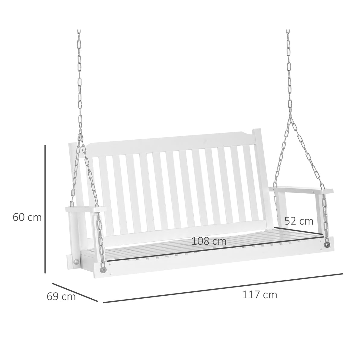 Gartenschaukel für 2 Personen Schaukelbank Hängebank Massivholz Patio Terrasse Hinterhof Weiß 117 x 69 x 60 cm