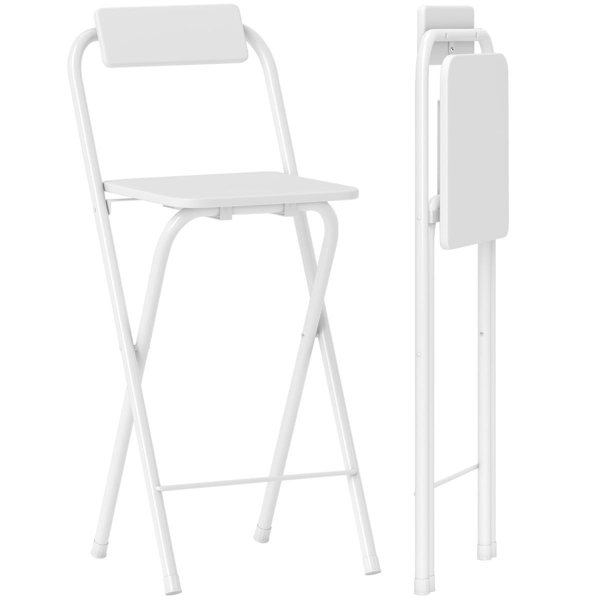 Barhocker 2er Set, Klappbar Barstuhl mit Stahlgestell, Lehne, Fußstütze Tresenhocker für Küche 37 x 45 x 87 cm Weiß
