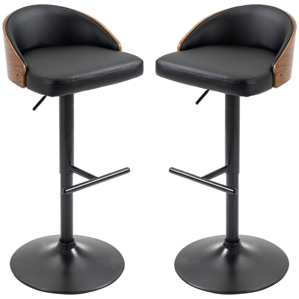 Barhocker 2er Set, Gepolstert Barstuhl aus Stahl und Massivholz, Höhenverstellbar Küchenstühle mit Fußstütze, 360° Drehbar, Tresenhocker für Küche, Wohnzimmer, Esszimmer, Schwarz+Kaffee