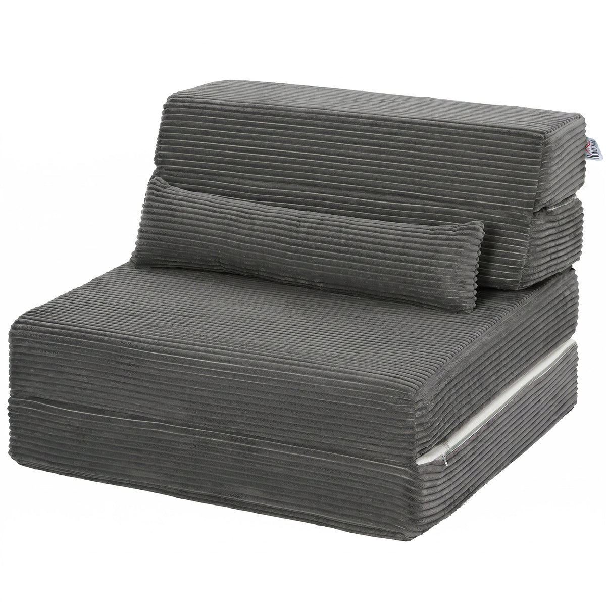 Bodenstuhl mit Rückenstütze, Cord Boneless Cloud Faltbares Schlafsofa mit dickem Polster, Dunkelgrau