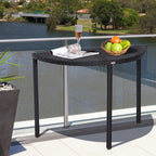 Balkontisch Garten Beistelltisch Tisch Gartenmöbel halbrund Polyrattan Metall Schwarz 100 x 50 x 74 cm
