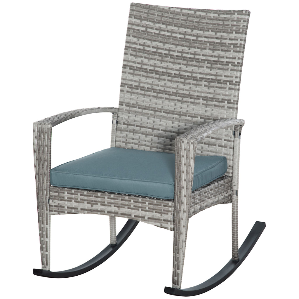 Schaukelstuhl Schwingsessel Gartenstuhl mit Kissen, Polyrattan+Metall, Grau, 66 x 88 x 98 cm