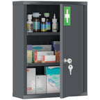 Medizinschrank zur Wandmontage mit Schloss, 3-stufiger Stahl-Wandschrank, 40 x 15 x 53,5 cm, Kohlegrau