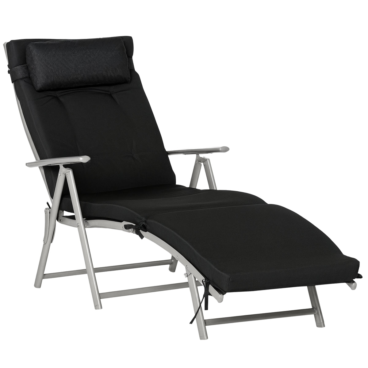 Sonnenliege klappbar Strandliege mit Kopfkissen Sitzkissen Liegestuhl mit 7-Fach verstellbare R¨¹ckenlehne Gartenliege Relaxliege bis 165 kg belastbar, f¨¹r Garten Urlaub Outdoor, Schwarz
