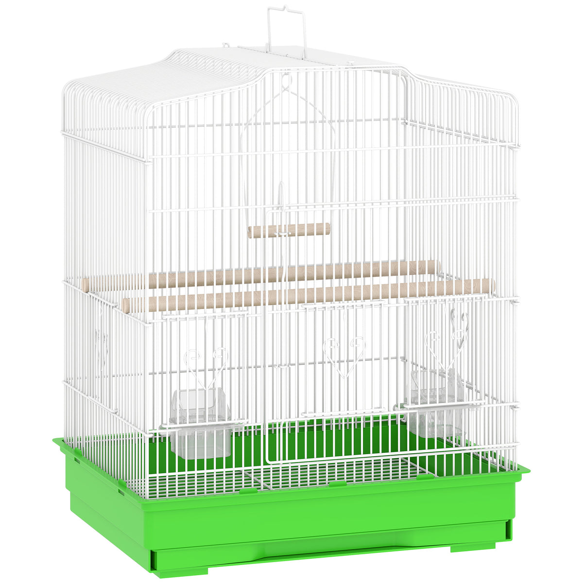 Vogelkäfig im Vintage-Design für kleine Vogelarten inkl. Zubehör 46,5 x 36 x 59 cm Stahl, Holz, Weiß+Grün